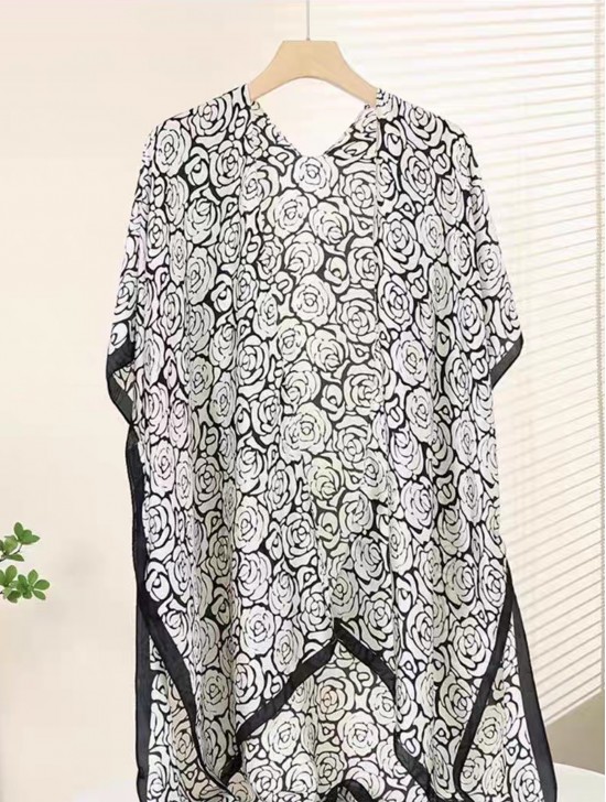 Silk Feeling Patterned Cape